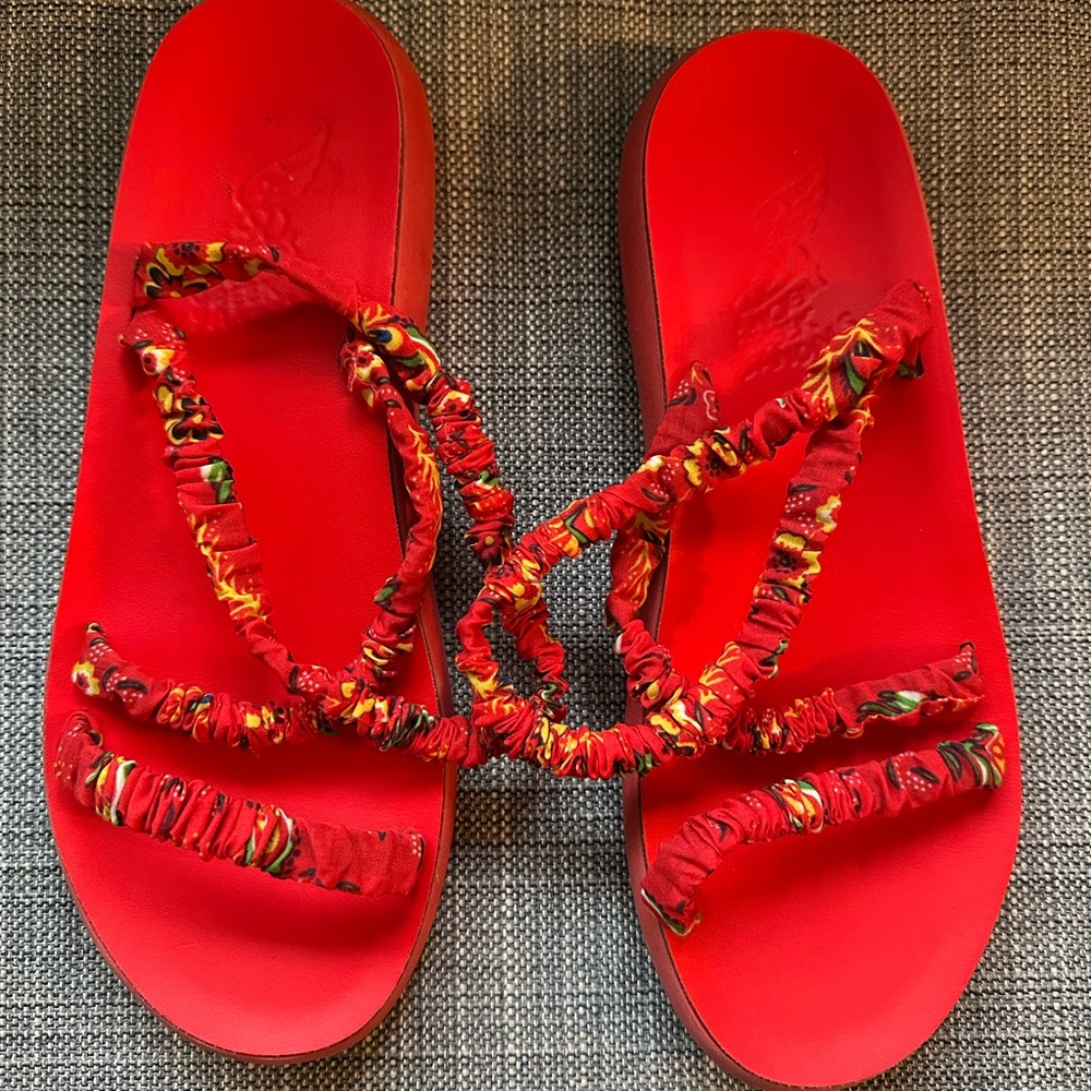 Ancient Greek Eleftheria Printed Woven Platform Sandals size 9.5 - Picture 2 of 8